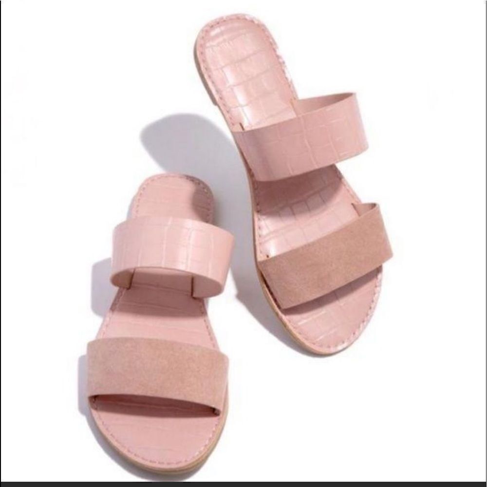 ⭐️ LAST PAIR! Vegan Croc & Suede Blush Double Strap Slide